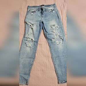 Judy Blue Light Blue Paint Splatter Distressed Boyfriend Jeans